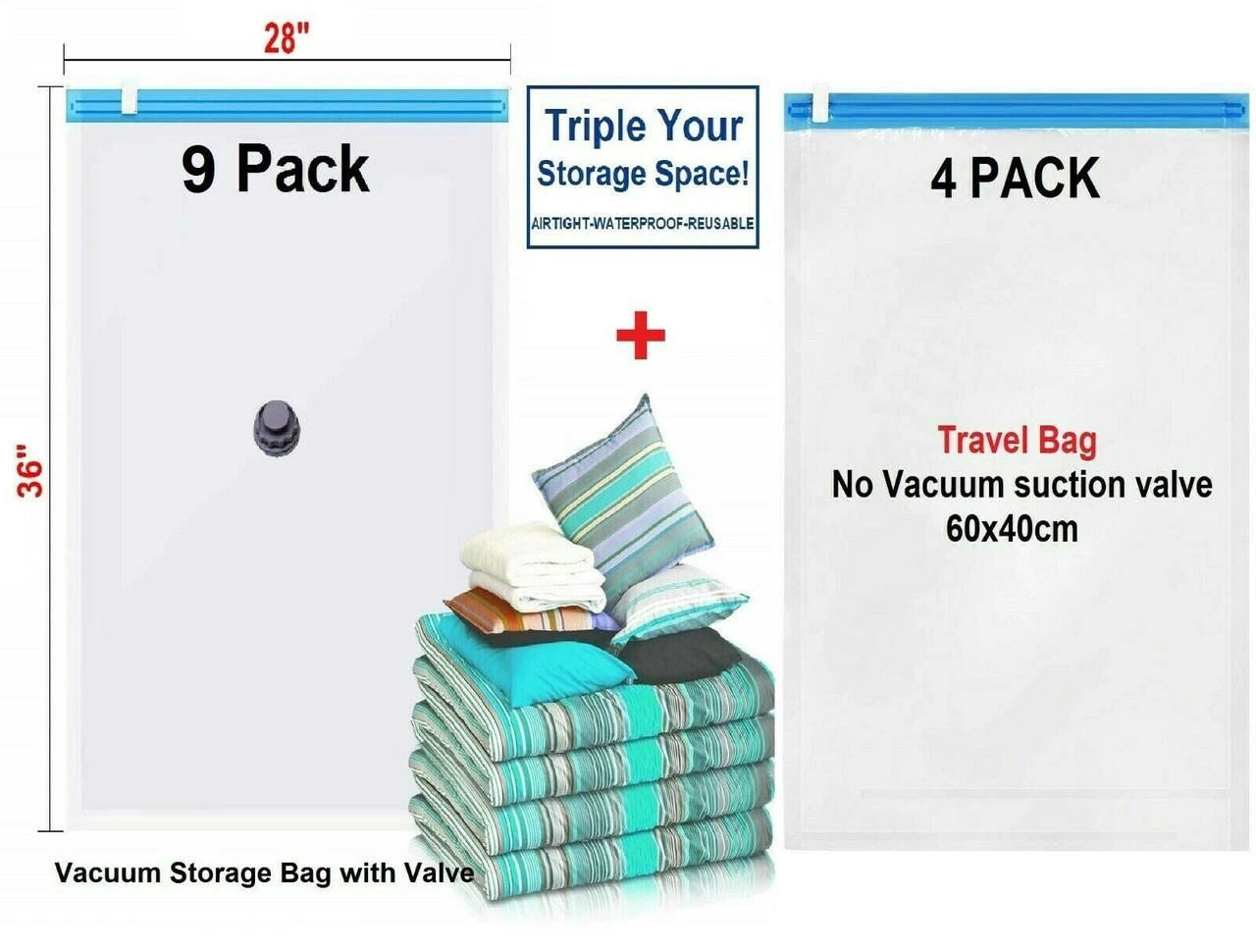 13 PACK : 9 Large XL Vacuum Seal Space Saver Storage Bags + Bonus 4 Travel Bags - Image 8