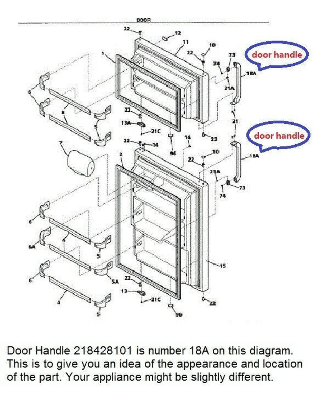 218428101 Refrigerator Replacement Door Handle Frigidaire Kenmore AP2114539 - Image 2