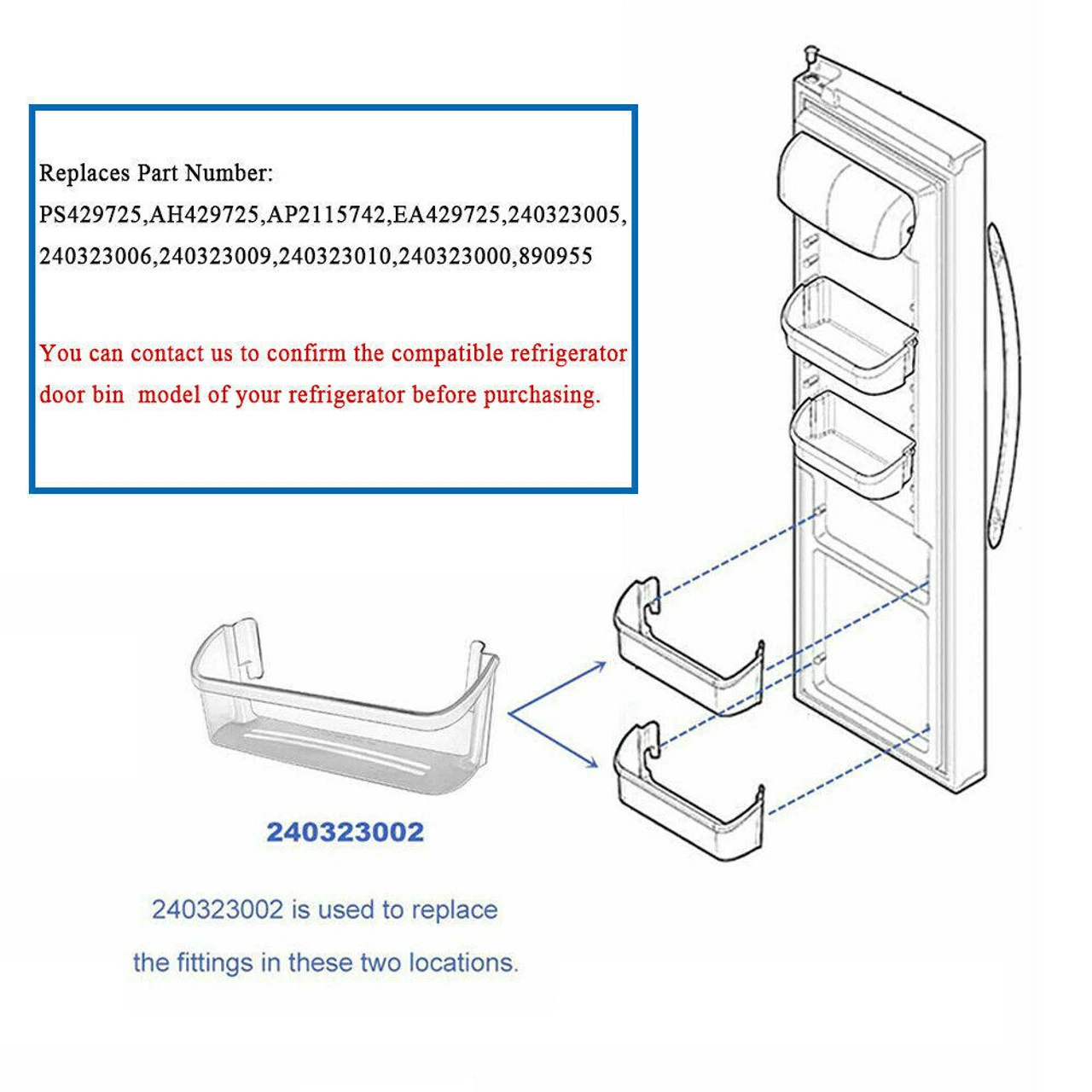 240323002 Refrigerator Door Bin PS429725 Replacement Side Shelf Fit Frigidaire - Image 4