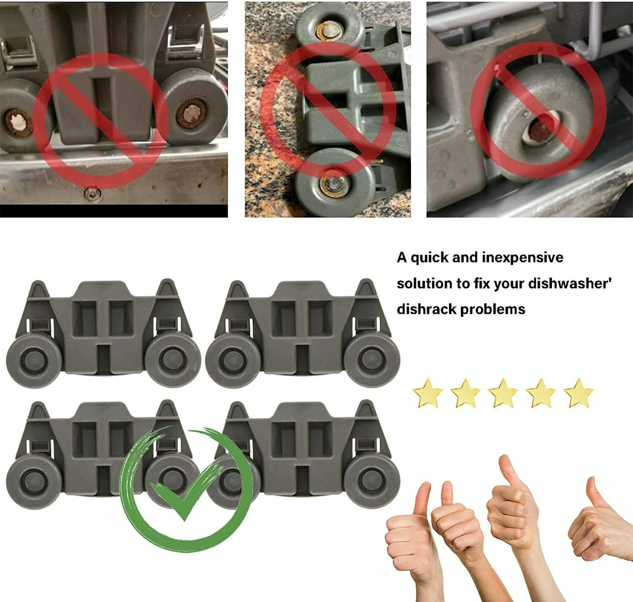 4 Pcs W10195416 Dishwasher Lower Dishrack Wheel W10195416V,AP5983730,Kenmore - Image 3