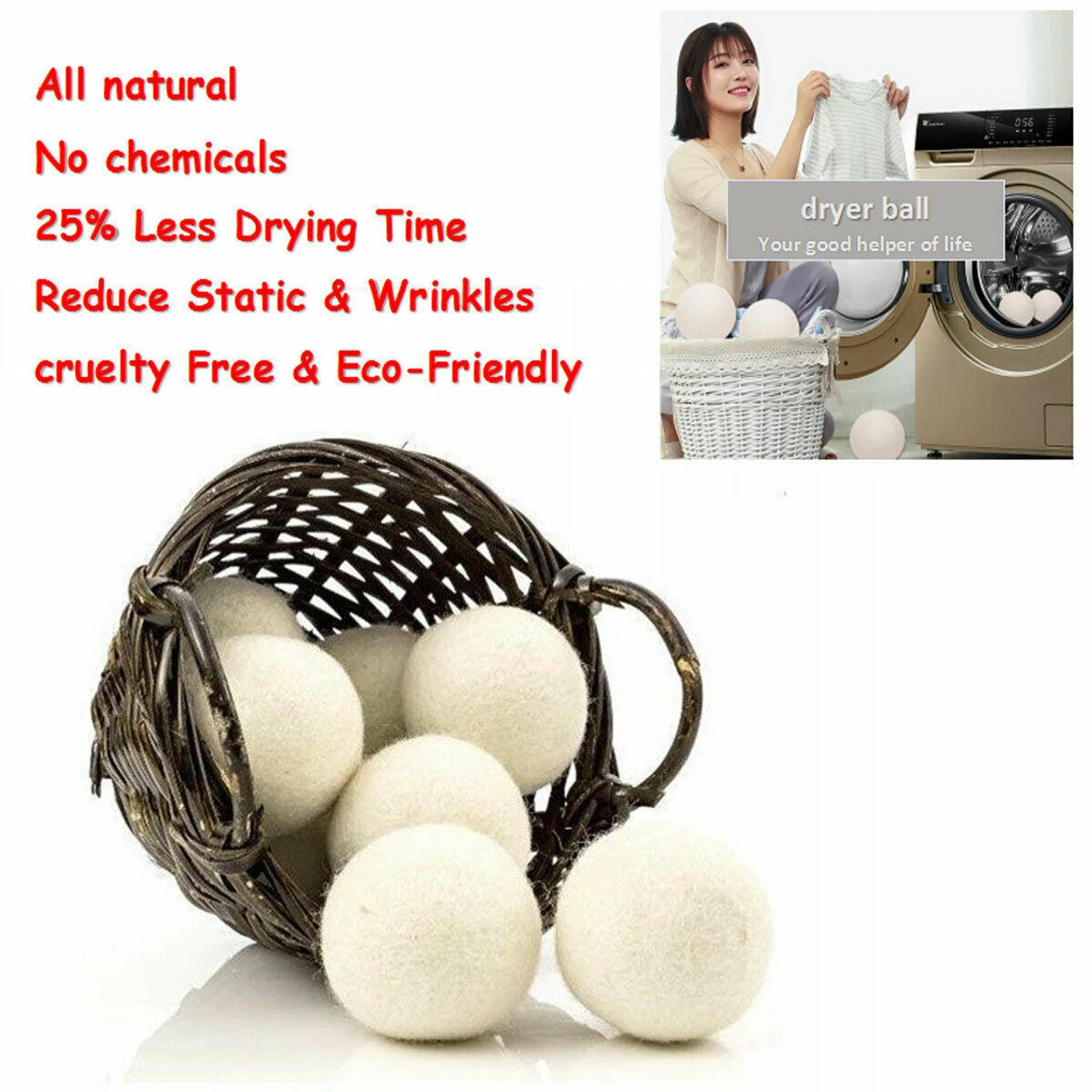 GENERIC 6 Wool Dryer Balls XL 100% Organic Wool Natural Laundry Fabric Softener New - Image 7