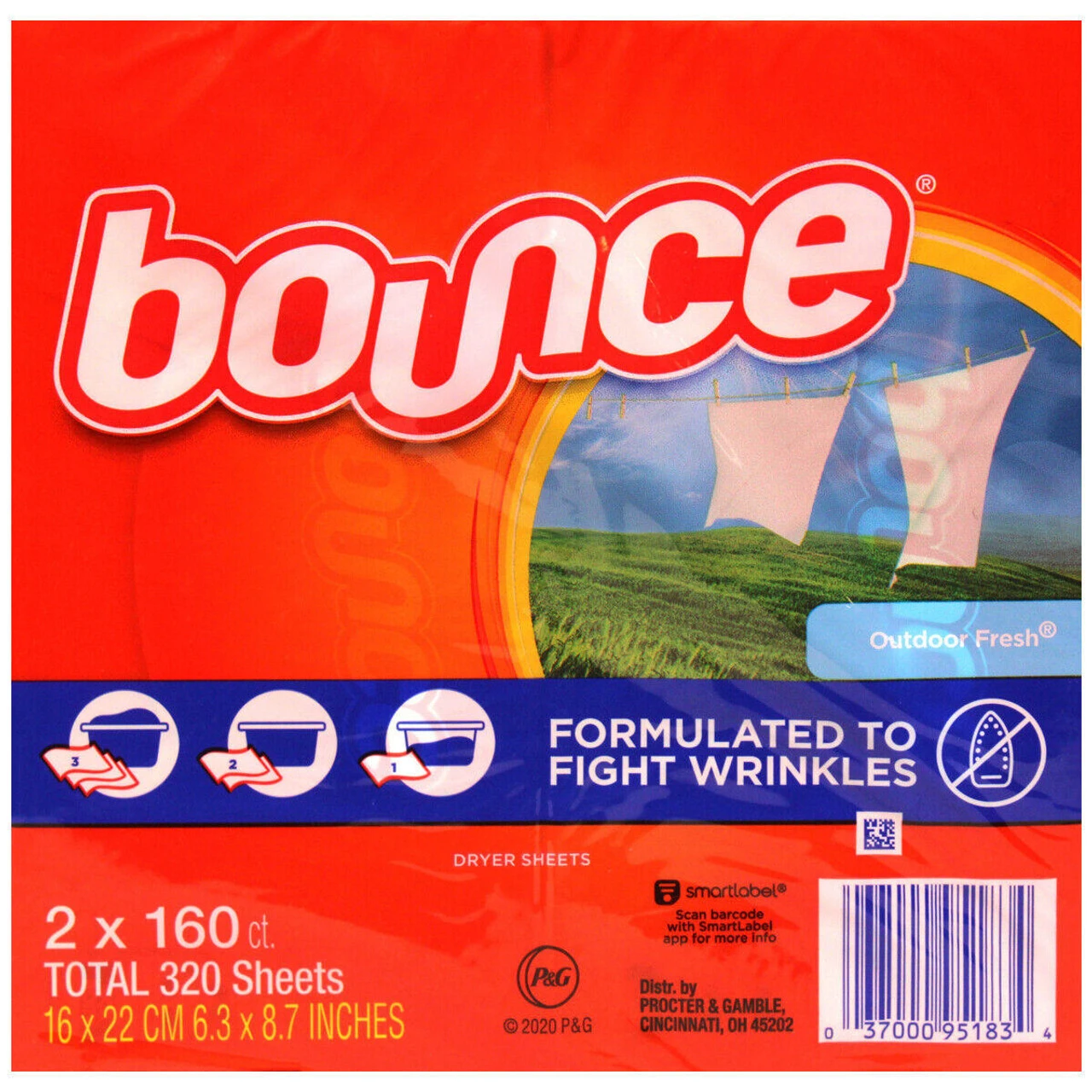 Bounce Fabric Softener Dryer Sheet Outdoor Fresh (2 X 160 Ct.)