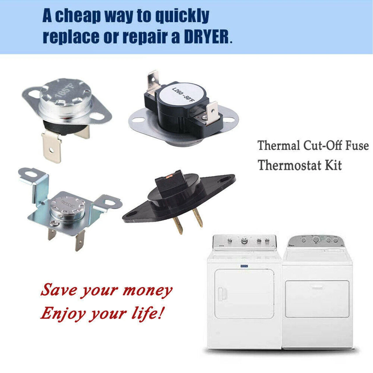 DC47-00016A Dryer Thermal Fuse Thermostat Kit Compatible With Samsung, Kenmore - Image 2