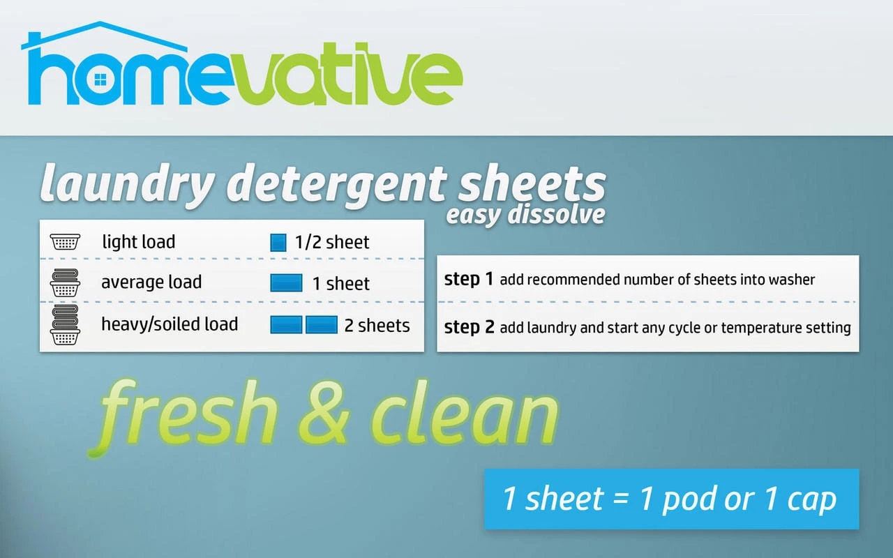 Homevative Laundry Detergent Sheets, Easy Dissolve, 30 Count