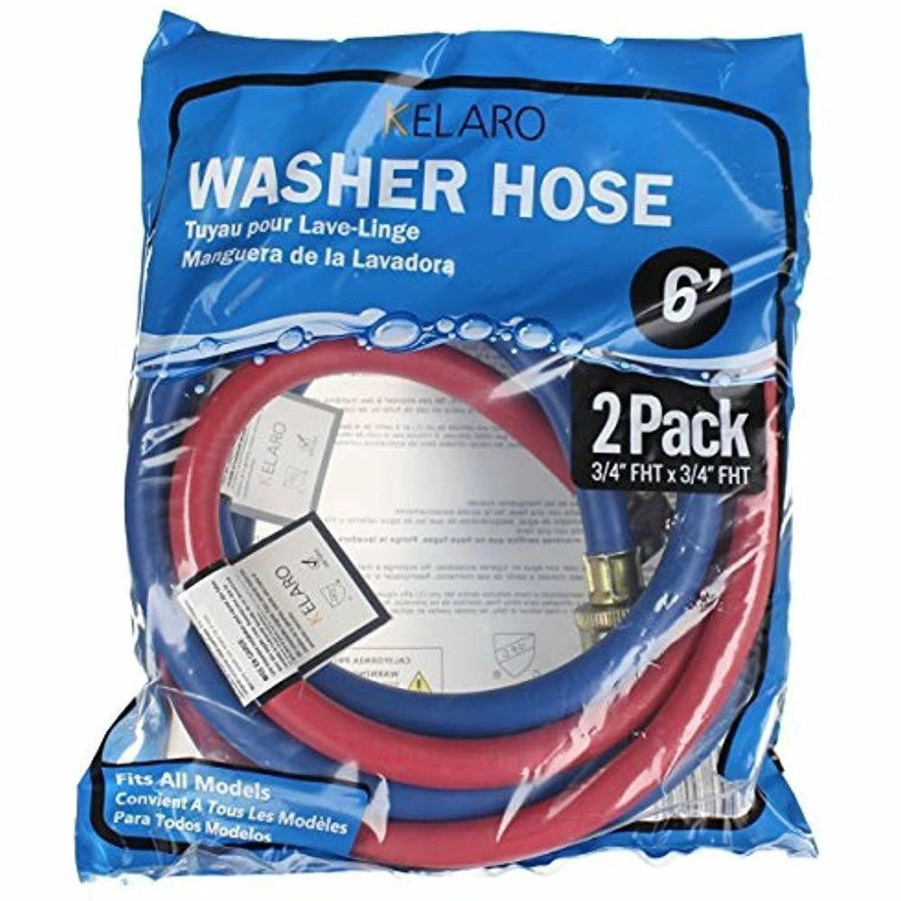 Rubber Washing Machine Hoses, 6 Foot Long (2 Pack) - Color Coded - Kelaro - Image 3