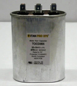 TitanPro TOCD355 HVAC Oval Dual Motor Run Capacitor. 35/5 MFD/UF 370 Volts