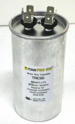 TitanPro TRC50 HVAC Round Motor Run Capacitor. 50 MFD/UF 370 Volts