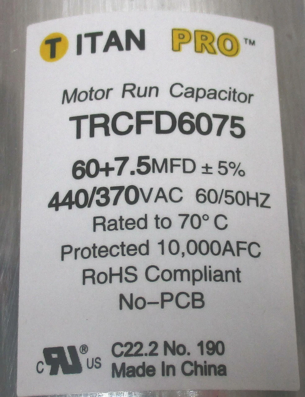 TitanPro TRCFD6075 HVAC Round Dual Motor Run Capacitor. 60/7.5 MFD/UF440/370 - Image 3