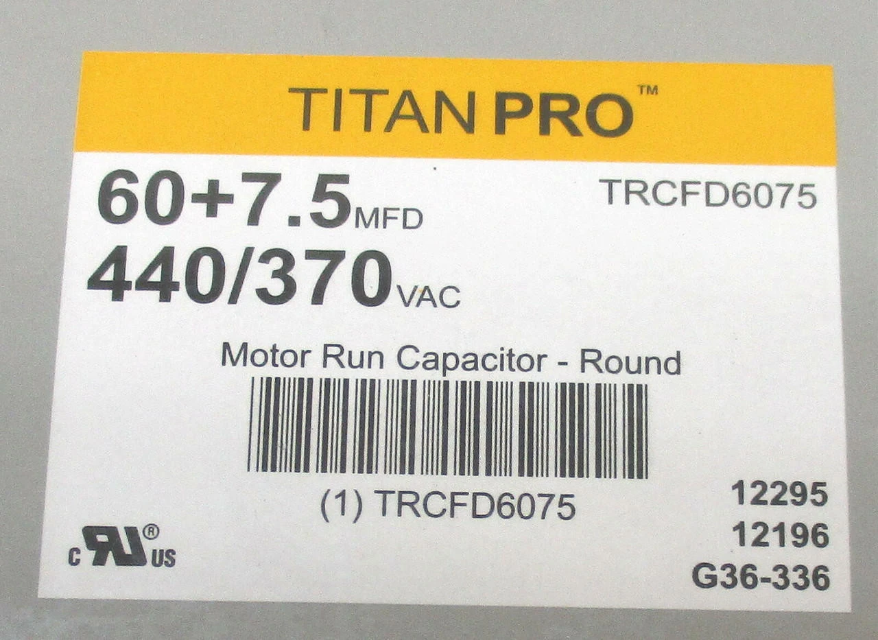 TitanPro TRCFD6075 HVAC Round Dual Motor Run Capacitor. 60/7.5 MFD/UF440/370 - Image 2