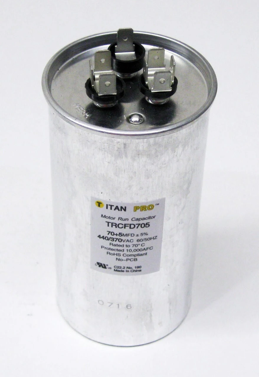 TitanPro TRCFD705 HVAC Round Dual Motor Run Capacitor. 70/5 MFD/UF440/370 Volts