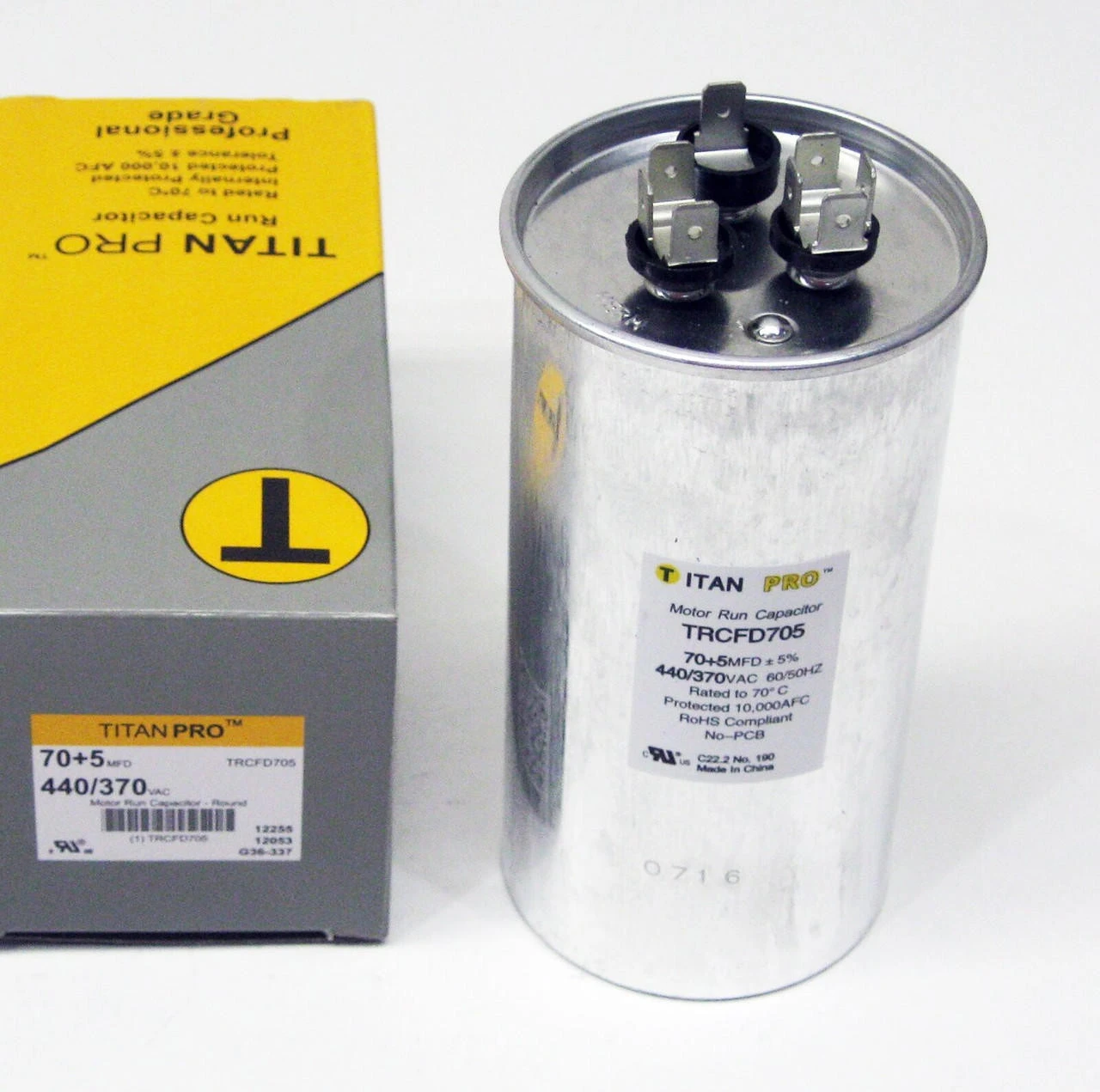 TitanPro TRCFD705 HVAC Round Dual Motor Run Capacitor. 70/5 MFD/UF440/370 Volts - Image 3